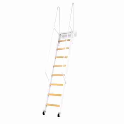 Echelle rabattable acier blanche – Hauteur sol à sol 3.05 à 2.90m – Largeur 40cm – Marches bois – SOPALCO/B300/MB