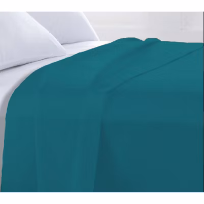 Drap plat en coton 57 fils uni bleu pétrole 240x310cm