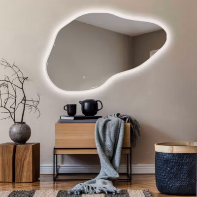 Miroir asymétrique avec LED Illumination Salle de Bain (84x54cm) Lumineux Miroir avec Éclairage, Blanc Froid 7000K