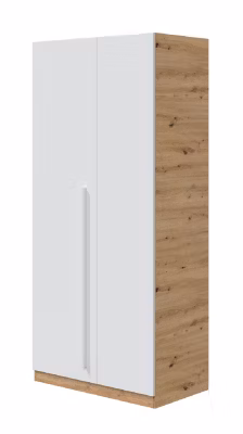 Armoire avec 2 portes en panneaux de particules mélaminés blanc artik/chêne – Longueur 90 x Profondeur 52 x Hauteur 200 cm