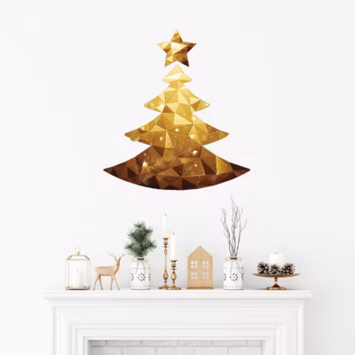 Sticker Noël sapin origami – Autocollants stickers adhésifs noël – décoration fêtes – 60x70cm
