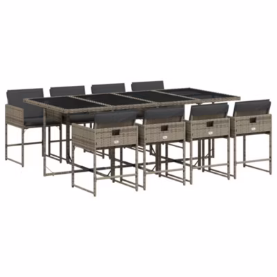 Prolenta Premium –  Ensemble à manger de jardin 9 pcs coussins gris résine tressée