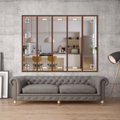 Verrière 5 verres Mackintosh – L x H : 168 x 125 cm – Laqué brun 2650 granité – verre Clair inclus