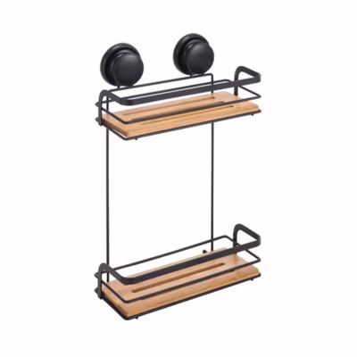 Etagère de douche à  ventouses 2 Niveaux Bambou  Acier Noir mat MSV