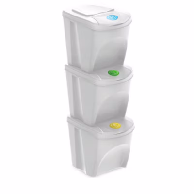 WELLHOME Lot de 3 poubelles blanc cassé, 3 x 25 L