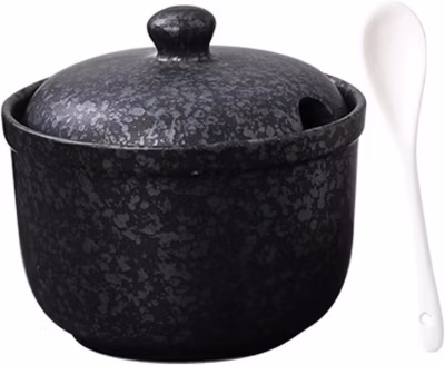 Sucrier et pot à épices en céramique avec cuillère noir