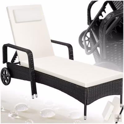 Bain de soleil en rotin robuste et résistant aux UV noir/beige