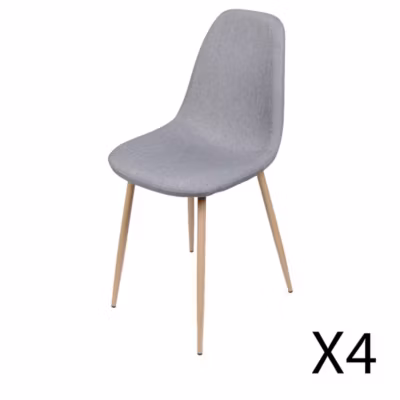 Lot de 4 chaises en tissu gris clair avec pieds en métal effet bois  45x87x54 cm, hauteur dassise 49 cm  Collection NORDICA