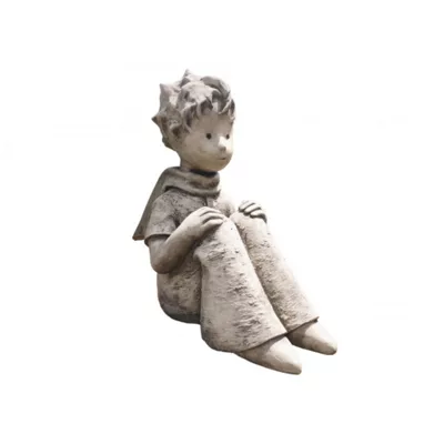 Statue de jardin « Le Petit Prince assis » – Gris clair 52 cm