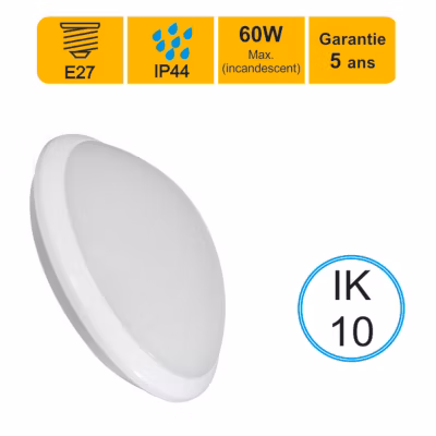 Applique d&rsquo;exterieur Hublot E27 rond IP44 IK10 – garantie 5 ans