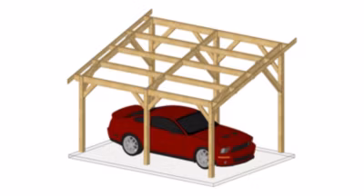 Carport monopente 400cmx600cm Bois DOUGLAS Français label PEFC (Charpente – Auvent – Abri voiture) surface 24 m²
