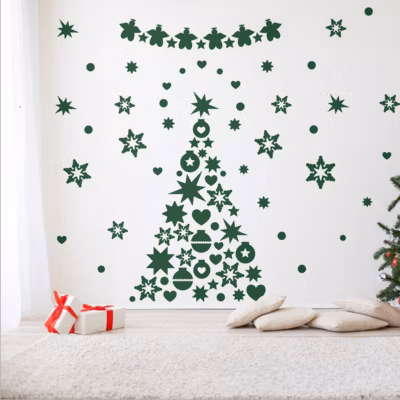 Sticker Décoration de noël, sapin – 115x55cm – vert – Autocollants adhésifs noël – décoration fêtes