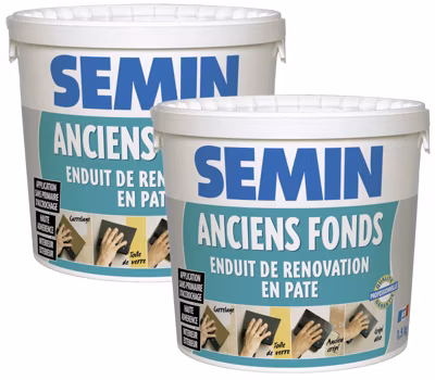 Enduit de Rénovation pour les Supports Irréguliers Semin Anciens Fonds, Intérieur/Extérieur, Seau de 1,5 kg, Lot de 2