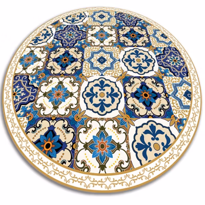 Tapis vinyle rond Tulup fi140 cm Imperméable lavable Carreaux portugais