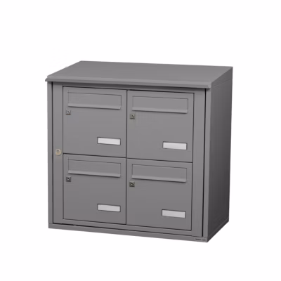 Bloc collectif leabox.com, 2×2, grade 3, simple face, Extérieur, fixation murale, Gris poussière RAL 7037 finition brillante