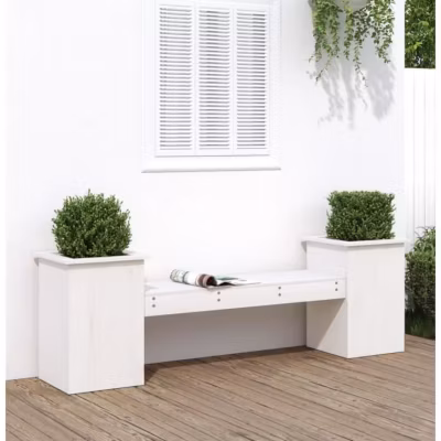 vidaXL Banc avec jardinières blanc 184,5×39,5×56,5 cm bois massif pin 825171