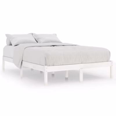Lit double, Lit adulte, Cadre de lit sans matelas blanc bois massif