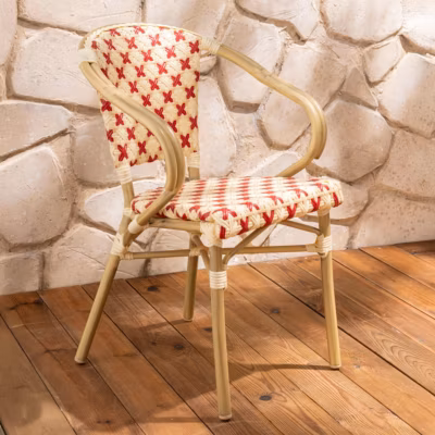 Fauteuil de terrasse bistrot parisien en aluminium et rotin rouge  Oviala