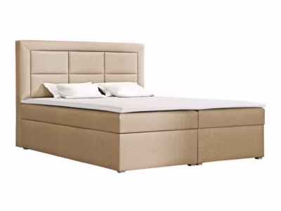 Lit continental Pomona 114, Double, Brun clair, Tissu, Disponible
