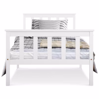 Lit 90×200 cm avec rangement bas et sommier à lattes, cadre pin massif blanc design minimaliste
