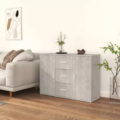 823346 vidaXL Buffet Gris béton 91×29,5×65 cm Bois d&rsquo;ingénierie