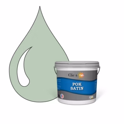 Peinture murs intérieurs satinée- Cuisine & Salle de bain POK SATIN – Vert Bord de Mer 25m² – 2,5L