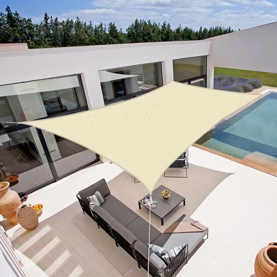 Voile d&rsquo;ombrage 5 x 3 m rectangulaire 280g/m² – Haute densité résistante au vent – Tissu micro-aéré – Ecru – Sunny Inch