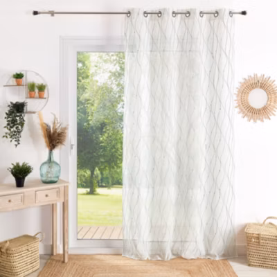 Voilage brodé motif vagues et pois (140×240 cm – Bleu)