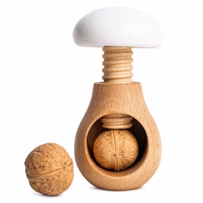 Creative Home Casse-Noix en Bois Blanc – 10 x 7 cm – Broyeur Manuel Champignon – Mécanisme à Vis en Hêtre Durable pour Cuisine