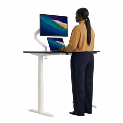 AUM WORLD Bureau Assis Debout Électrique, 140×80, 2 moteurs, Mémoires, 62-127cm, 120kg, Blanc, Noir