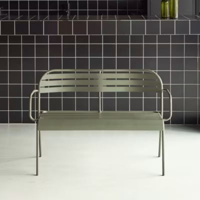 Banc extérieur 2 places acier kaki – 118 x 52 x 80cm – Amélia