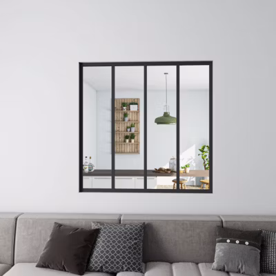Verrière Atelier en aluminium noir mat – 123x108cm – Noir -4 Vitrages Clairs
