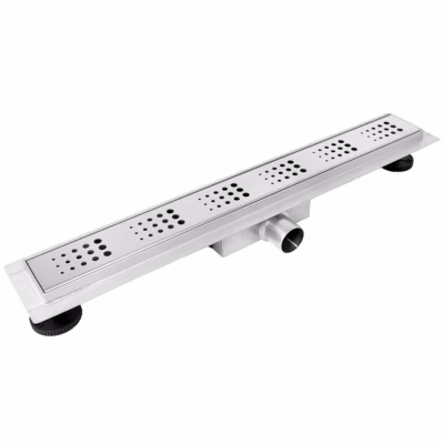 Balneo Caniveau de douche en Acier Inox 60cm, chrome décoratif, avec Siphon, Decor Next Drops