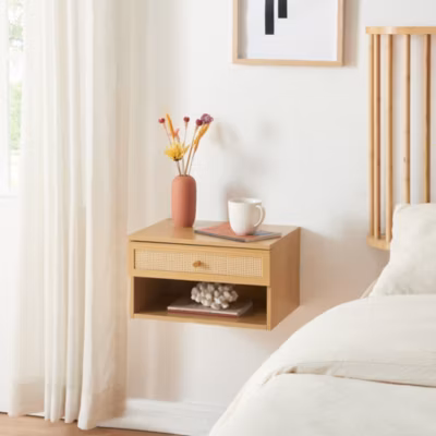 Étagère murale Eiker 40 x 32 x 23 cm effet chêne aspect rotin en.casa