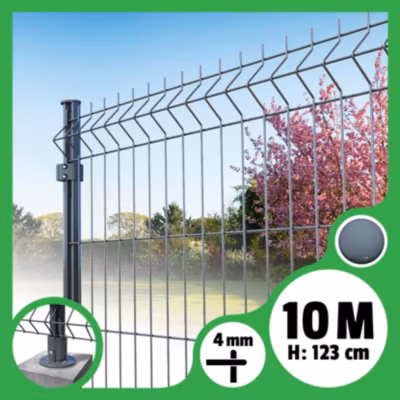 Kit grillage rigide poteaux ronds – longueur 10 mètres – 123 cm, Gris Anthracite, A visser ( platines fournies )