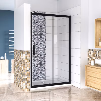 Aica Porte De Douche Noir Mat 160x195cm Porte De Douche Avec L&rsquo;amortisseur Porte Coulissante En 8mm Verre Anticalcaire