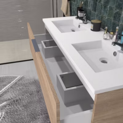 Meuble sous-vasque 3 tiroirs MARBELLA 120 cm + vasque + miroir / Décor Chêne blanchi