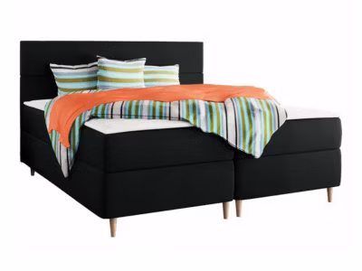 Lit continental Memphis 135, Double, Noir, Tissu, Disponible
