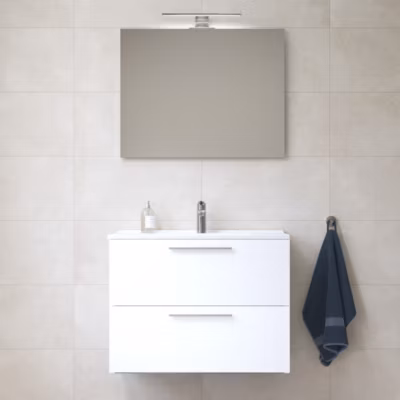 Mia ensemble meuble 79x61x39,5 cm avec miroir, lavabo et éclairage LED, Blanc brillant (MIASET80B)