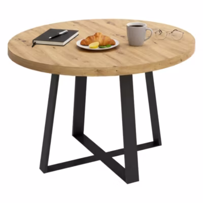 Table fixe Carone, Table à manger polyvalente, Table ronde de cuisine ou de salle à manger, 120x120h75 cm, Chêne Nodi