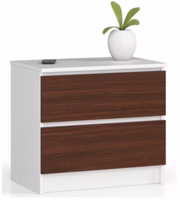 Table de chevet : 2 tiroirs,  blanc/wengé, l: 60 cm, h: 55 cm, p: 40 cm