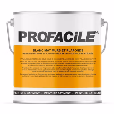 Peinture blanc mat intérieur murs et plafonds, sans odeur, 2 en 1, sous-couche intégrée PROFACILE-2.5-Blanc