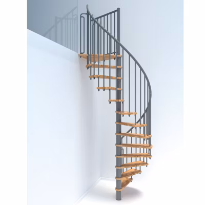 Escalier colimaçon 9 marches – Hauteur à franchir 1.71 à 2.12m – Diamètre 120cm – Structure grise et marche hêtre – BERL120-GH-9