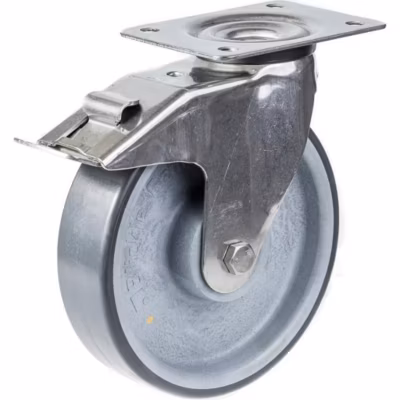 Roulette pivotante avec frein en acier inoxydable de 200 mm, avec revêtement en caoutchouc gris conducteur d&rsquo;électricité