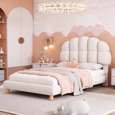 Lit simple 90×200 cm avec tête de lit, sommier en bois, cadre plateforme, pour enfant, blanc