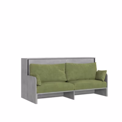 Lit simple escamotable Kando avec canapé-lit et matelas en ciment, vert