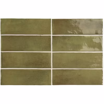 Carrelage sol / mur effet zellige bejmat marocain 5X15 cm vert brillant 5X15 cm COCO VERD WALL