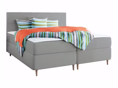 Lit continental Memphis 135, Double, Gris, Tissu, Disponible