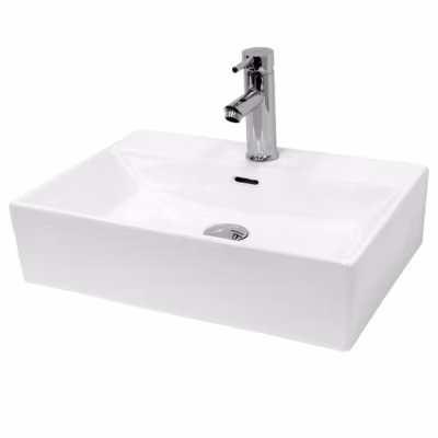 Vasque en céramique blanc avec bonde de vidage pour salle de bain 415x360x130 mm