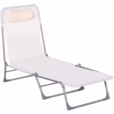 Bain de soleil transat pliable dossier réglable 5 positions acier teslin crème